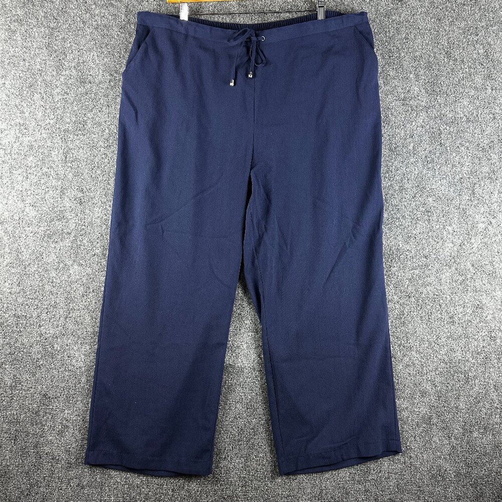 Bonmarche Pants Womens 24 Trouser Blue Stretch Pull On Crop Tie Waist Pockets
